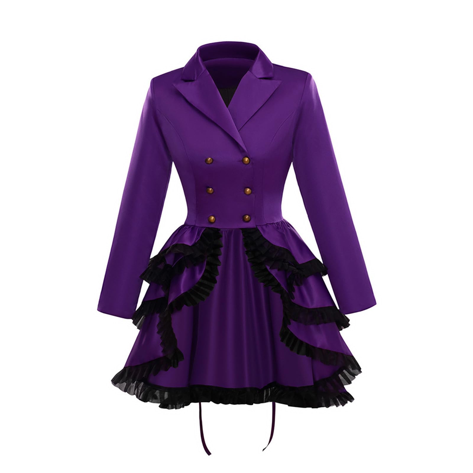 Women Lace Hem Wedding Uniform Double Breasted Victorian Steampunk Blazer Coat Vintage Tuxedo Gothic Tailcoat Jacket