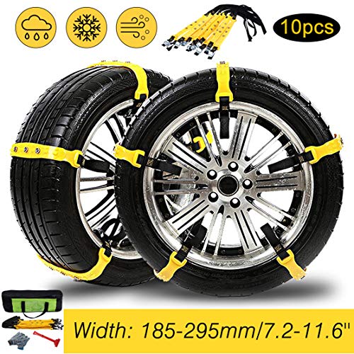 Tire Chains, 10PCs Anti-Skid Chains Car Safety Chains Cable Traction Mud Chains Slush Chains Snow Tire Chains Tire Anti-Slip Universal Snow Chains for Trucks/Car/SUV for Tire Width:185-295mm/7.2-11.6