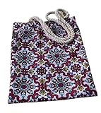 Senza Chiusure Borsa Sicily Borsa Shopping Realizzata a Mano Con Fantasie a Tema Siciliano Idea Originale Regalo Donna Ragazza (Bianco,Rosso, Azzurro)