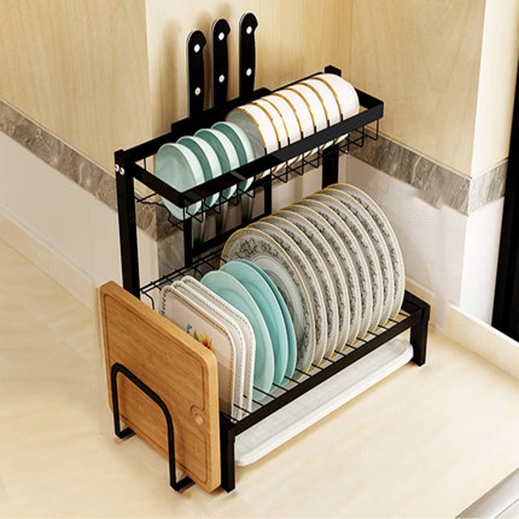 Dish Drying Rack Cutlery Rack Dish Rack Kitchen Drain Rack Storage Rack Rack Countertop Drying Rack Dish Black Stainless Steel Cutlery Drying Rack (Color:B1)