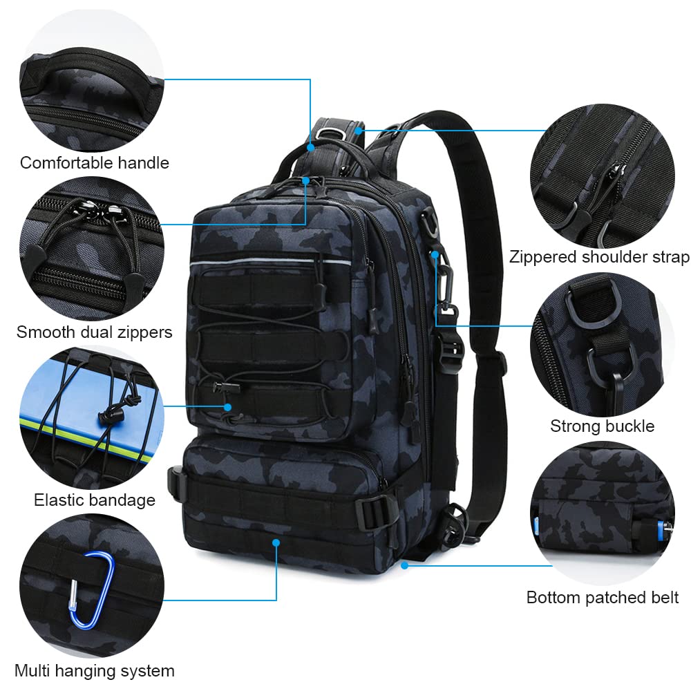 Wędkarstwo Tackle Plecak do przechowywania Torba na zewnątrz Plecak na ramię Wodoodporna torba na narzędzia wędkarskie Cross Body Sling Bag (Camouflage-1)