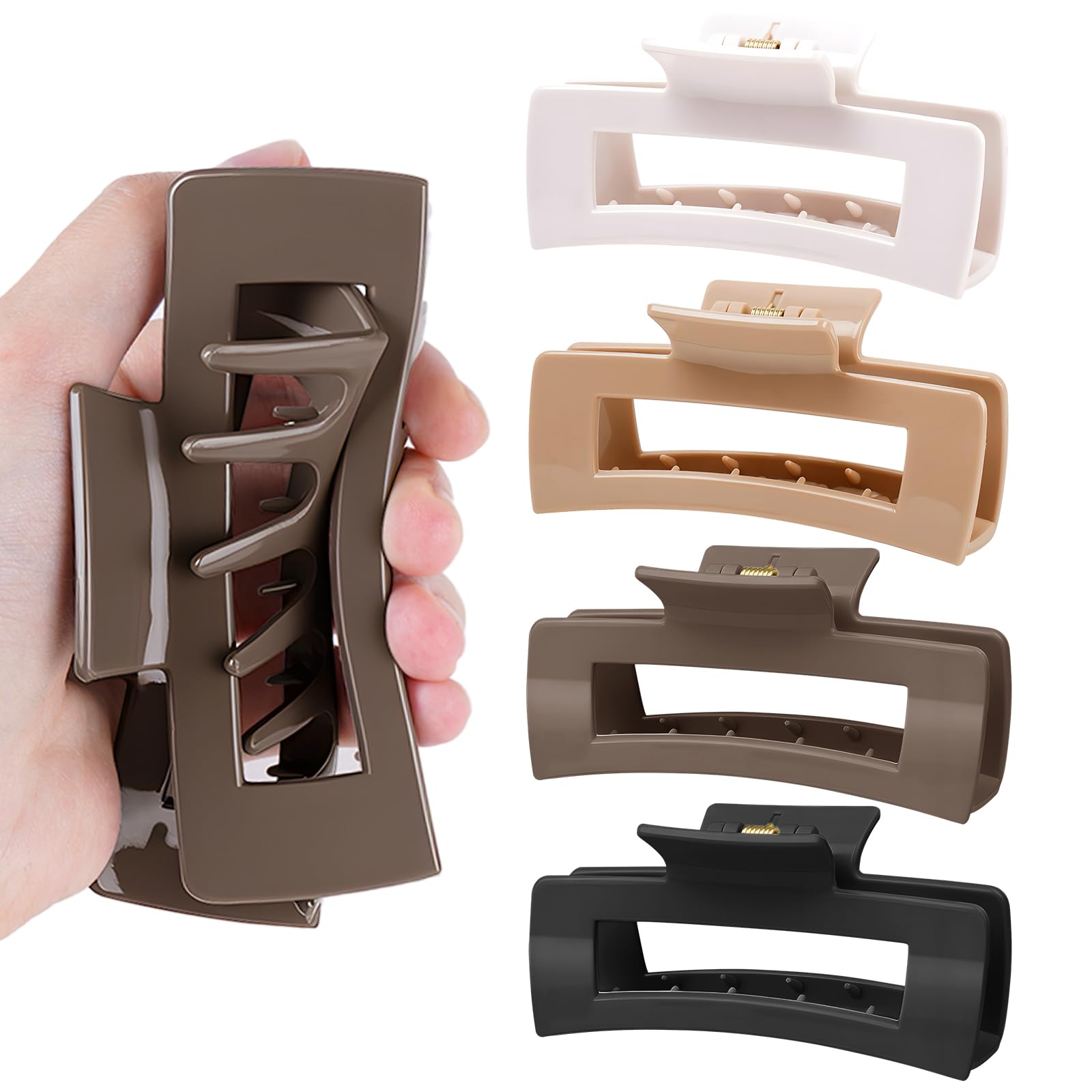 Photo 1 of TOCESS Nylon Hair Claw Clips: Flexible & Unbreakable Safe Neutral Large Square Hair Claws for Thick/Thin Hair Women - Strong Hold 4 Pack 4.13 Inch Big Jaw Clips