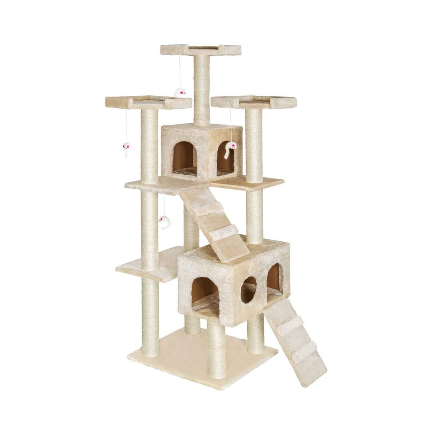EGLEMTEK Albero per Gatto con Graffiatoio Cuccia Giocattolo Gatti Parco Giochi Tiragraffi in Sisal Naturale 183 cm (Napoleone 30071)