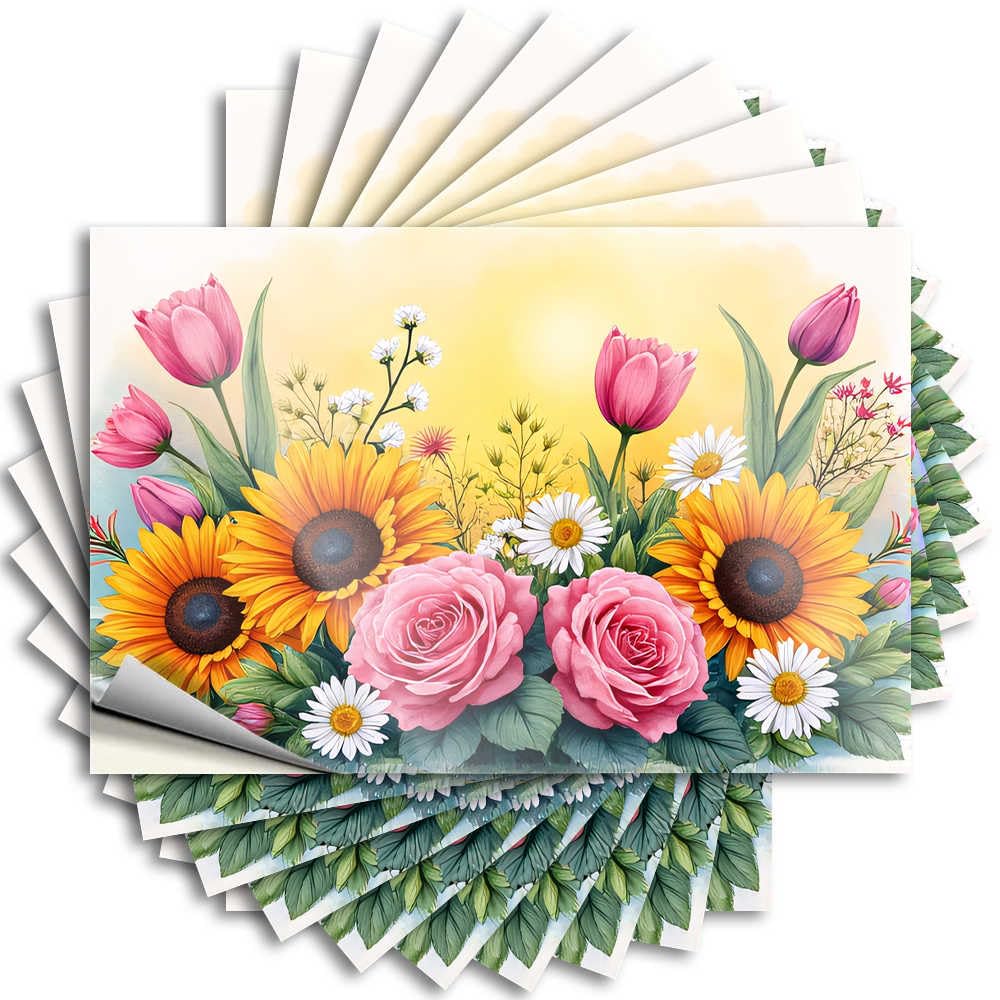 Tattoos Helmet Summer Spring Floral Bouquet with Sunflowers and Tulips for Narrow - Must Easy Peel Removable(8X12CM)
