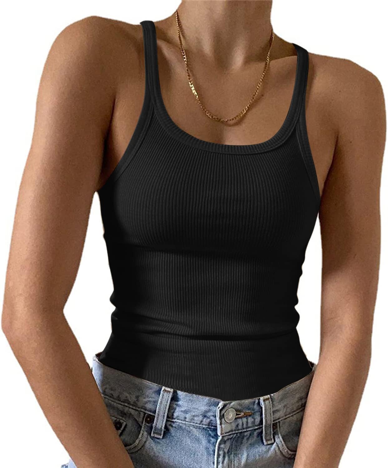 Imily Bela Damen Tops Sexy Spaghetti Tank Top mit U-Ausschnitt Basic Sommer Tanktops Slim Fit Ärmellos Oberteile Camisole