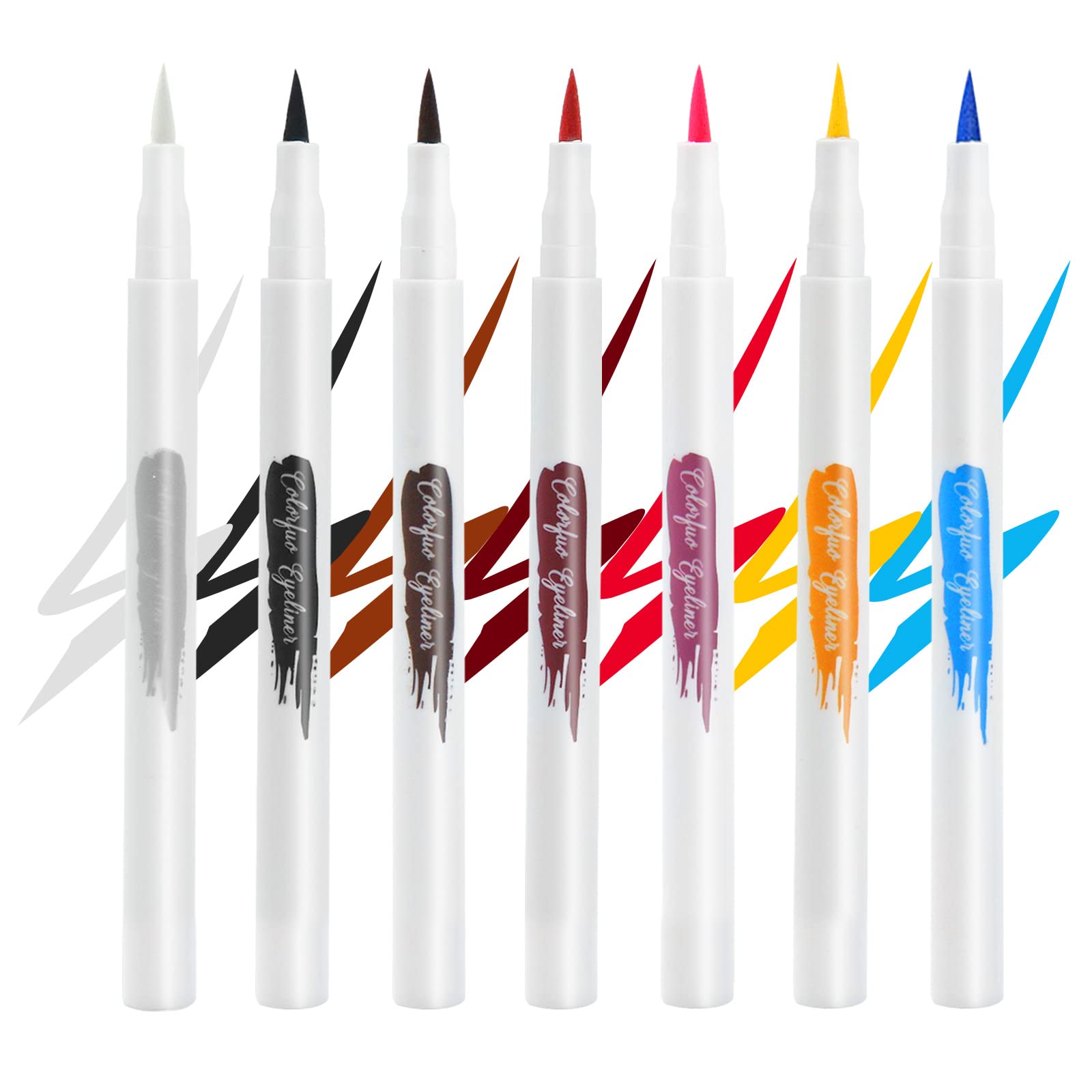 POPMISOLER 7 Colors Colored Liquid Eyeliner Set, Long Lasting Colored Eyeliners Waterproof Colorful Eyeliner Pencils Pen, Matter White Eyeliner Smudge Proof Colored Neon Eyeliner