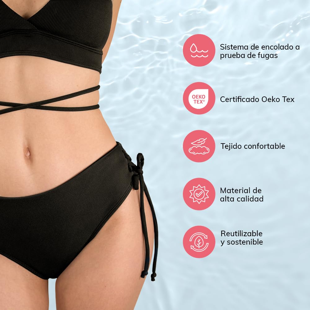 MYLILY | Braguitas menstruales Acanalado | Bikini Menstrual Mujer baño | Bikini Menstrual niña con cordón | Braguita Menstrual Mujer baño Flujo abundante