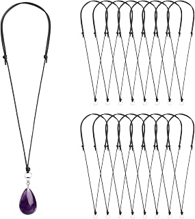 16pcs Handmade Craft Choker Necklace Cord for Pendant Adjustable Knotted with Metal Ring for Hanging Pendants, Black Necklace Cord