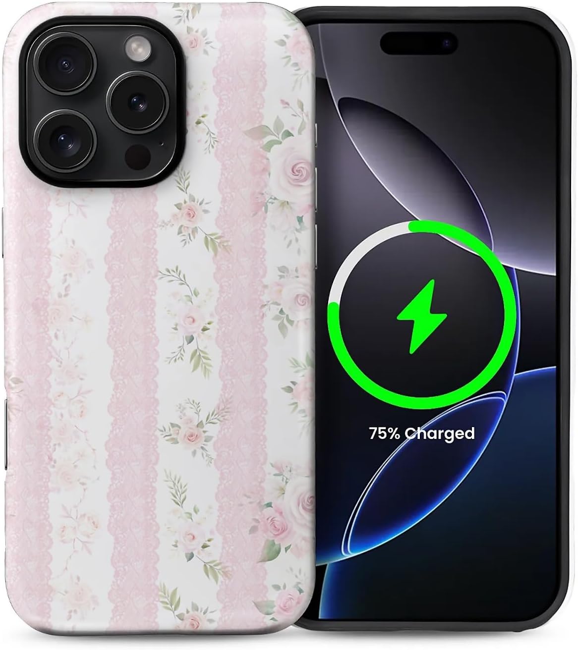for iPhone 16 Pro Max Case,Compatible with MagSafe,Dual-Layer Hard Shell + Silicone Cover,Full Body Protection Shockproof Case for iPhone 16 Pro Max-Blushing Floral Chic Coquette