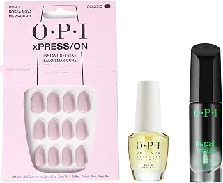 Bundle of OPI xPRESS/ON Press On Nails, With Nail Glue, Short Neutral Nails, Don't Bossa Nova Me Around + OPI ProSpa Nail & Cuticle Oil, 0.5 fl oz + OPI Repair Mode Bond Building Nail Serum, 0.3 fl oz