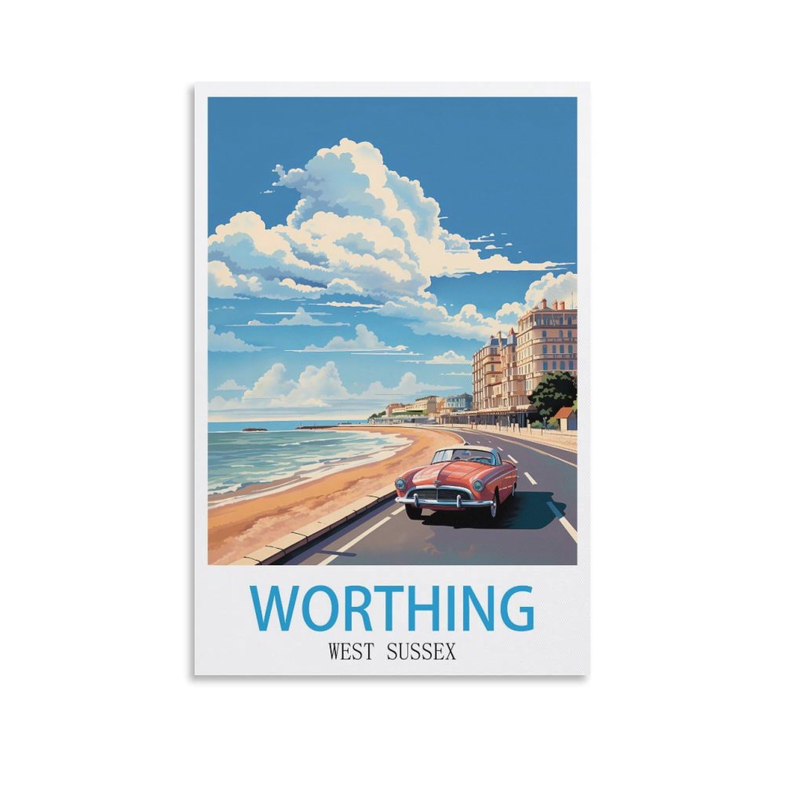 Worthing West Sussex Vintage Travel Poster 08x12inch(20x30cm) Canvas Art Poster And Wall Art Picture Print Modern Family Bedroom Decor