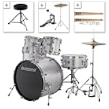 Ludwig Accent Drive Series LC175 Complete Drum Package with Cymbals, Hardware, Drum Throne, Chain-drive Pedal and Sticks (Silver Foil)