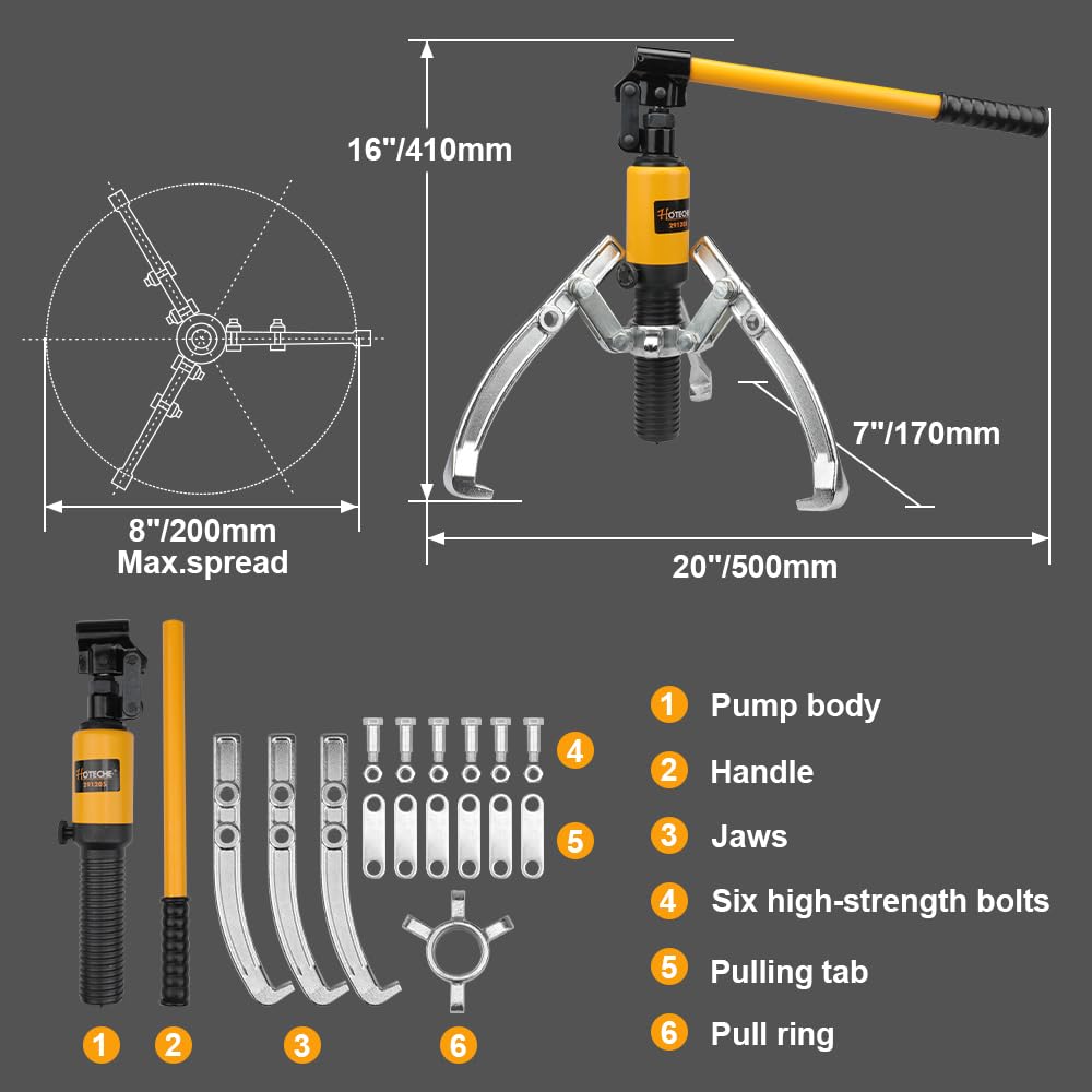 Hoteche 5TON hydraulischer Abzieher - Abzieher Set für professionelle Anwendungen in Schwarz (50-200mm Spannbreite)