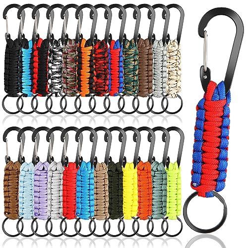 Uiifan 24 Pcs Paracord Keychain Key Lanyard Military Braided Keychain Clip with Strap for Keys Heavy...