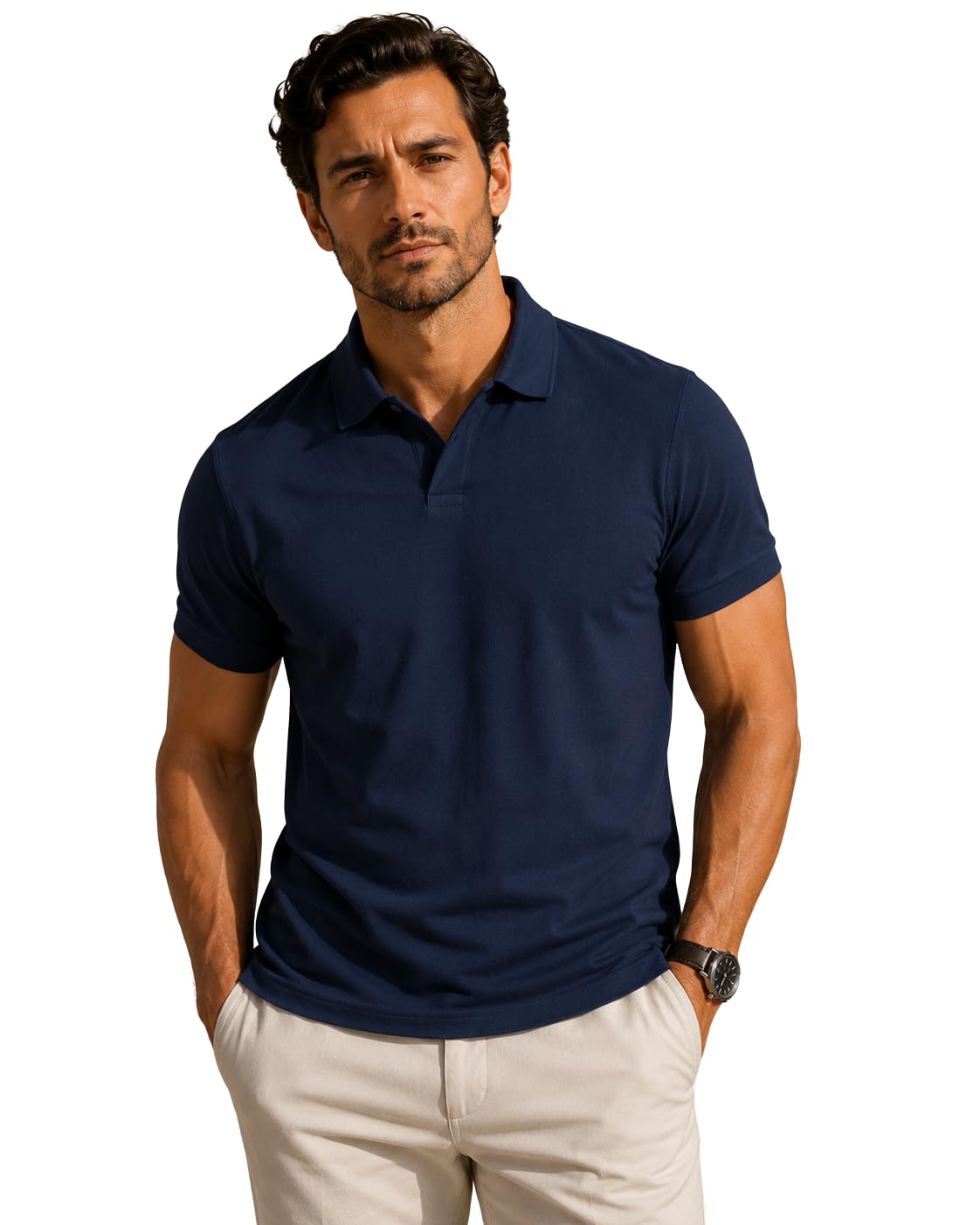 Titanium Grey Breeze(V-Neck) Polo Tshirt | Men's Premium Supima Cotton | Tipping Collar |Half Sleeve | Solid Smart Casual Regular Fit Polo T-Shirt for Workwear & Golf-picture-42