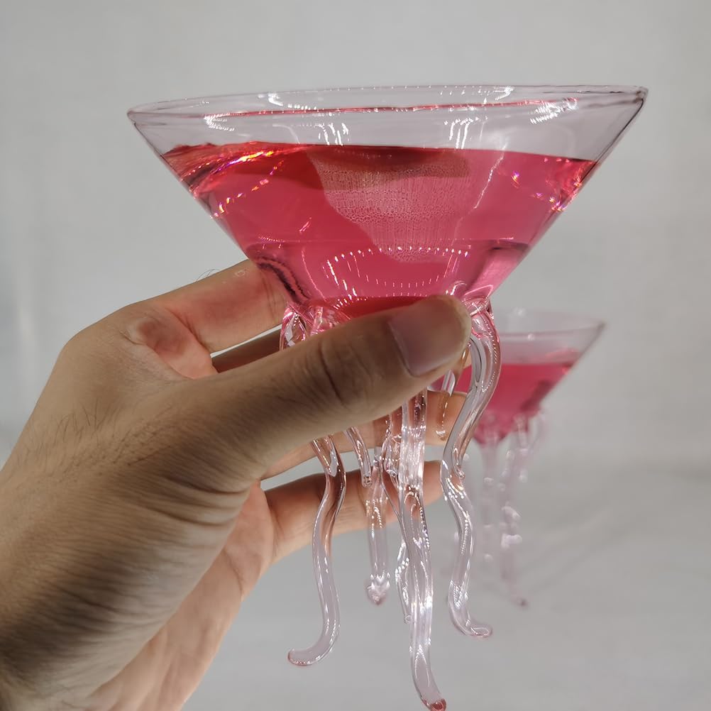 Octopus Cocktail Glass Creative Martini Drinkware Bar Goblet Snifters (250ML pink glass) - Image 4