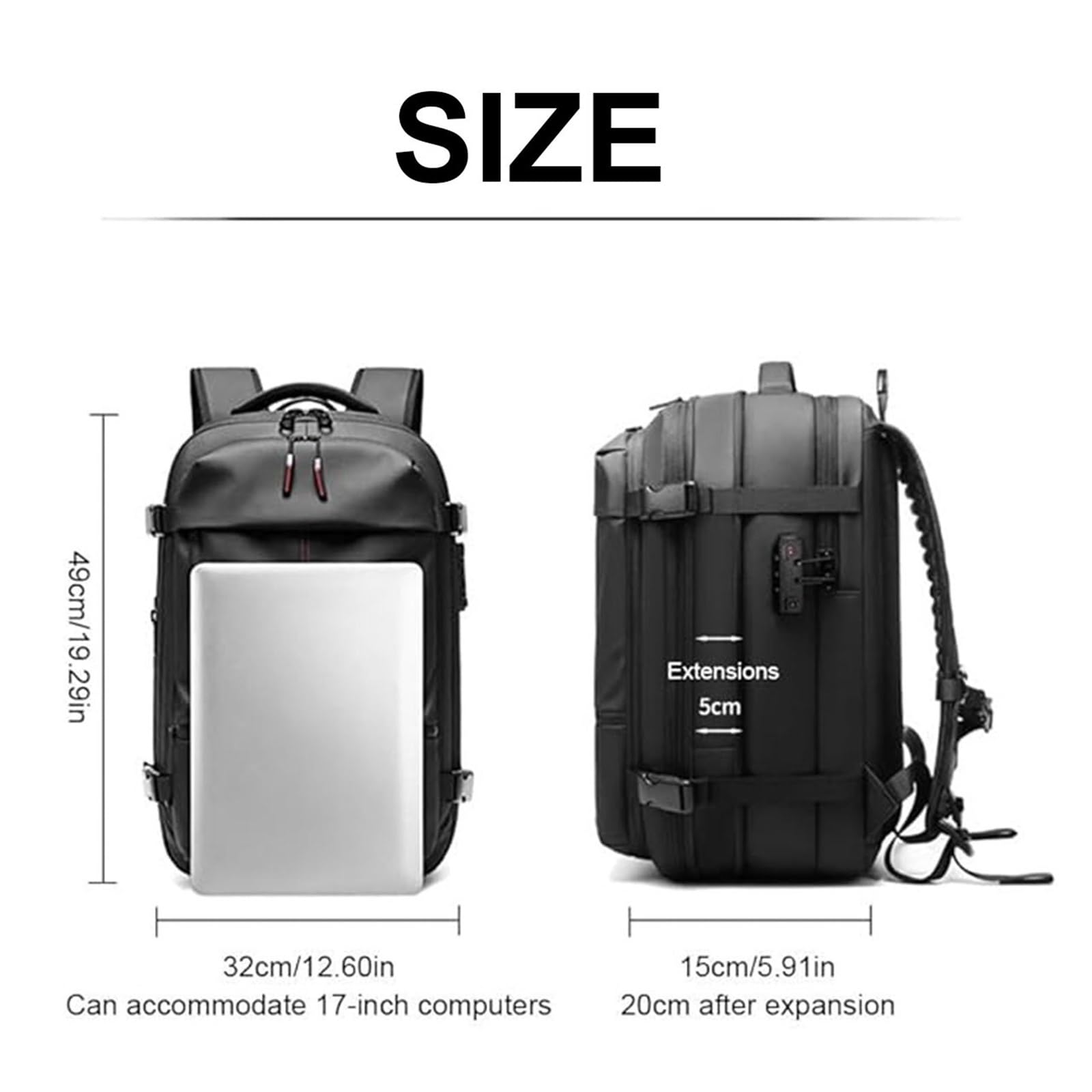 Sac À Dos Airbag avec Système De Vide, Sac À Dos Extensible De 60 L, Compression sous Vide for Hommes, Femmes, Affaires, Aventure en Plein Air(Gray,Manual Press)
