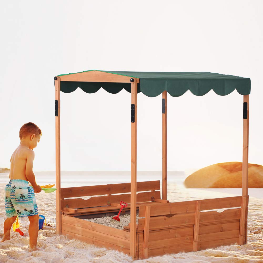 Buy Sandbox with Canopy,Wooden Sandbox with Convertible Cover Kids