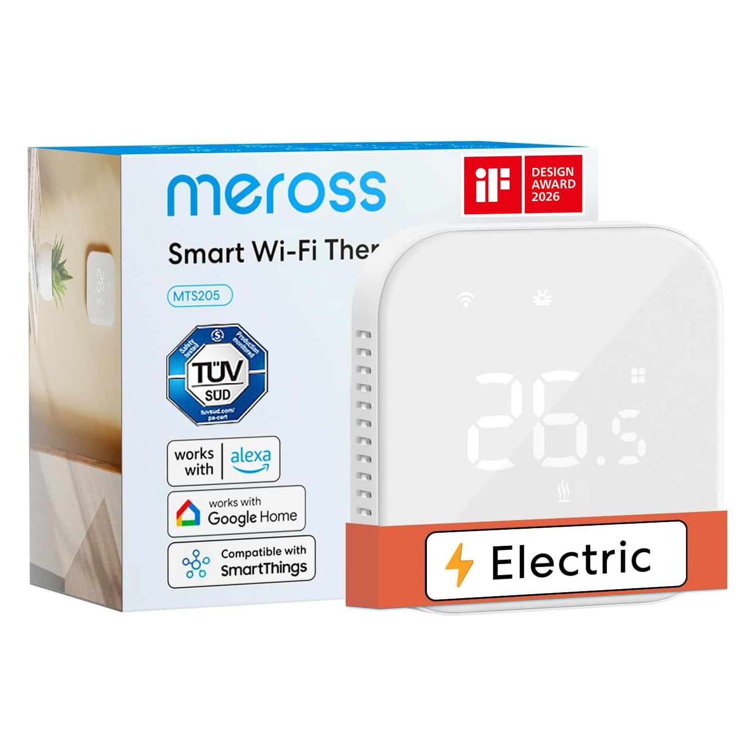 Meross Smart Elektrische Thermostat, WLAN Fußbodenheizung Raumthermostat, Heizen & Kühlen kompatibel mit Alexa und Google, Sprachsteuerung, Fernsteuerung und Zeitplan