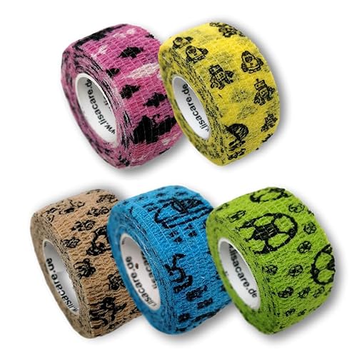 LisaCare Kinderpflaster selbsthaftend - elastisches, wasserfestes, staub- fett- und schmutzabweisendes Pflaster - bunte Motive - 5 Rollen á 2,5cm x 4,5m (2,5cm)