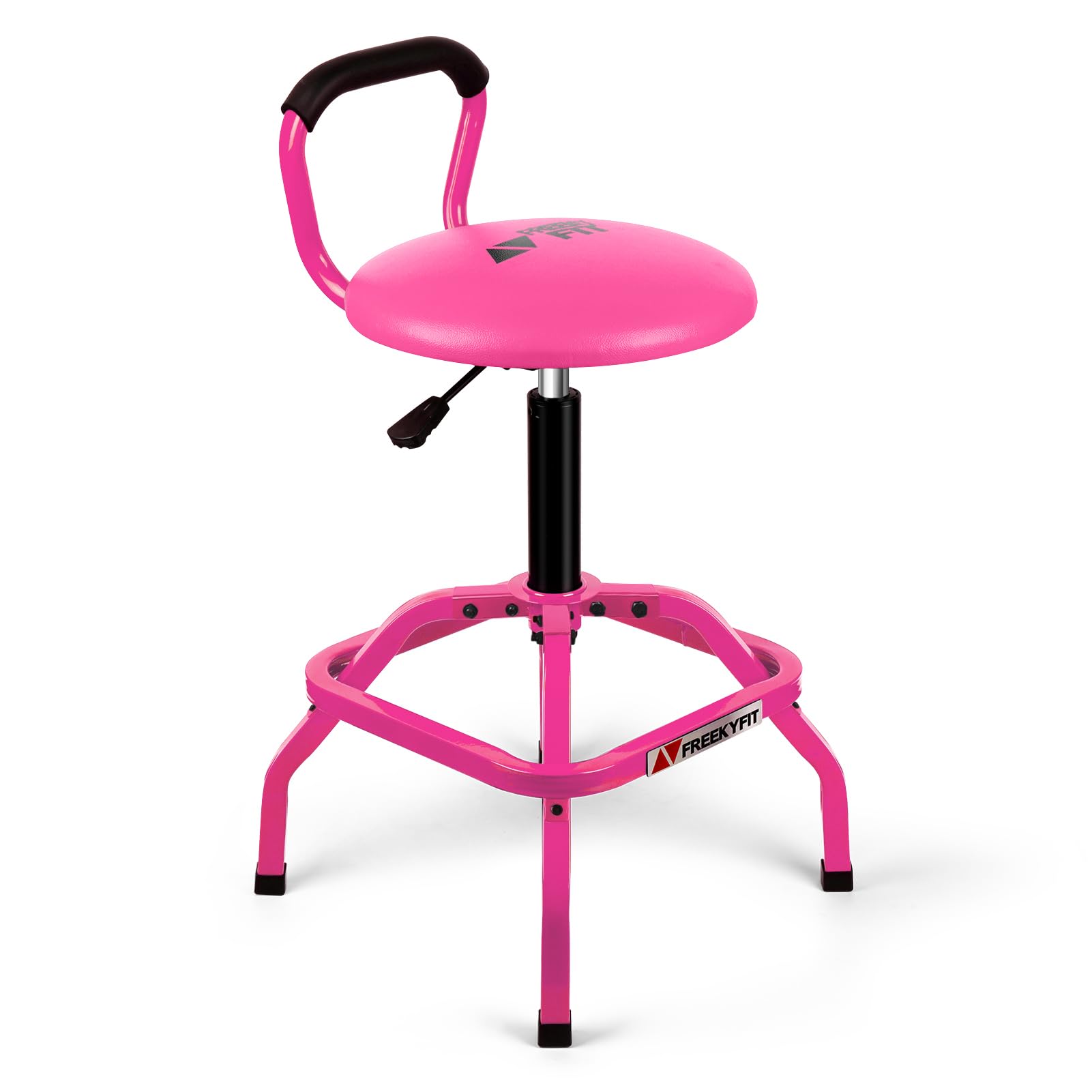 Garage Stool, Adjustable Height Swivel Work Mechanic Stool, Shop Stool with Backrest, Pneumatic Shop Stool for Home, Workshop, 300 LBS Capacity, 360° Rotation, Heavy Duty, Pink