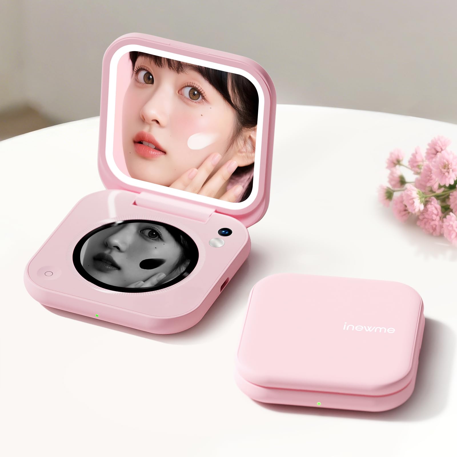Amazon.co.jp: inewme UVチェッカー付き 女優ミラー 手鏡 USB充電式