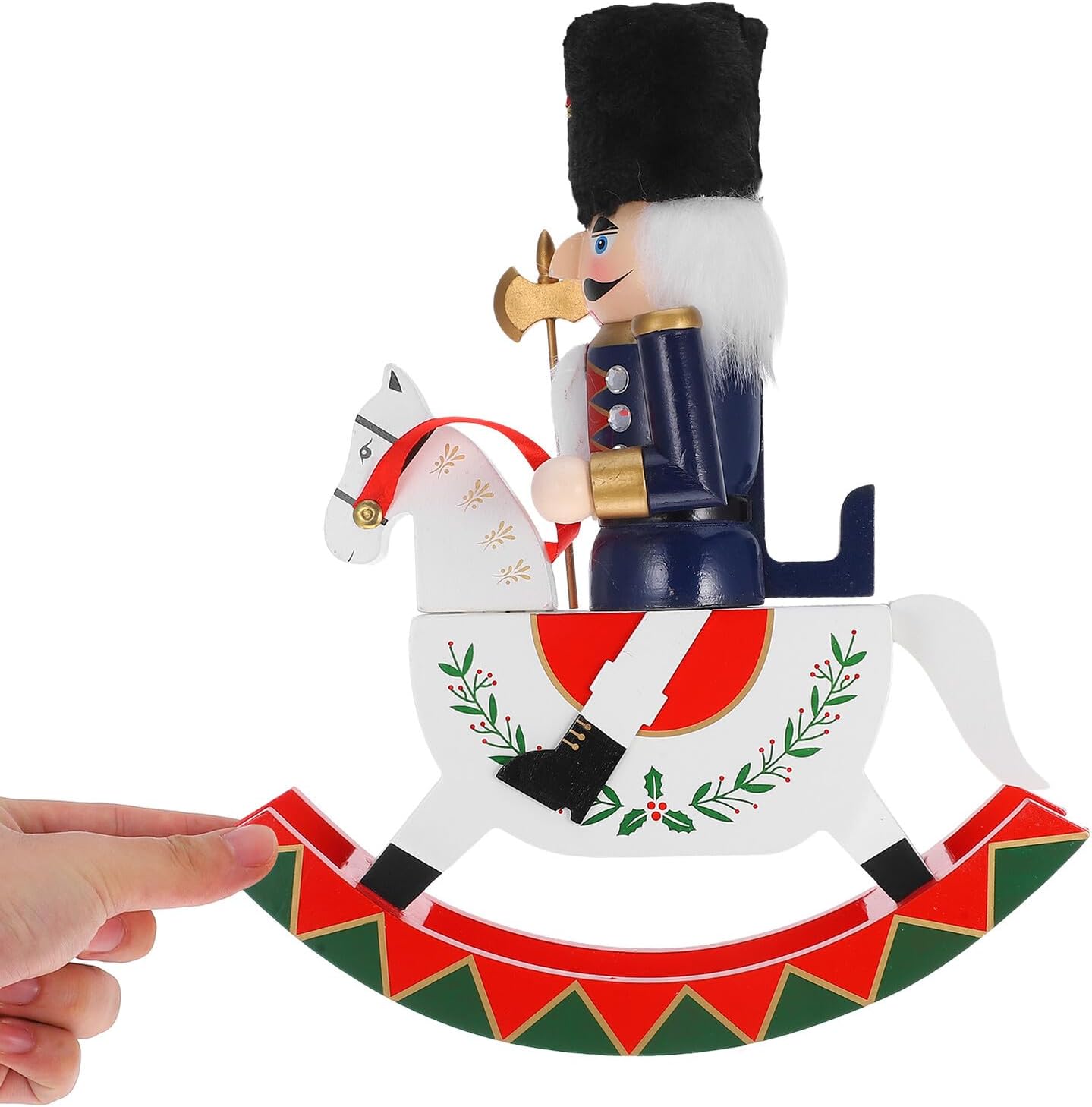 Wooden Christmas Nutcracker Horse Figurine Rocking Nutcracker Statue Blue Desktop Festive Christmas Décor Ornament for Holiday Table and Shelf Display
