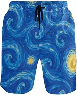 [ODAWA] Starry Night Sky Swim Suit for Men, Mesh Lining Vacation Shorts with Pockets S