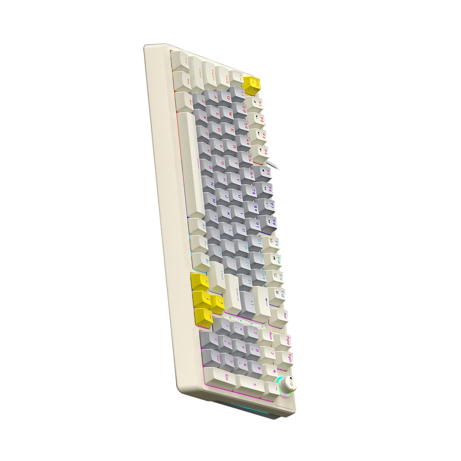 Sxhlseller Mechaniczna Klawiatura do Gier RGB, 98 Klawiszy z możliwością Wymiany Podczas Pracy, z Niebieskim Przełącznikiem i Pokrętłem, Ergonomiczna Konstrukcja o Niskim Profilu do (Beżowy Szary