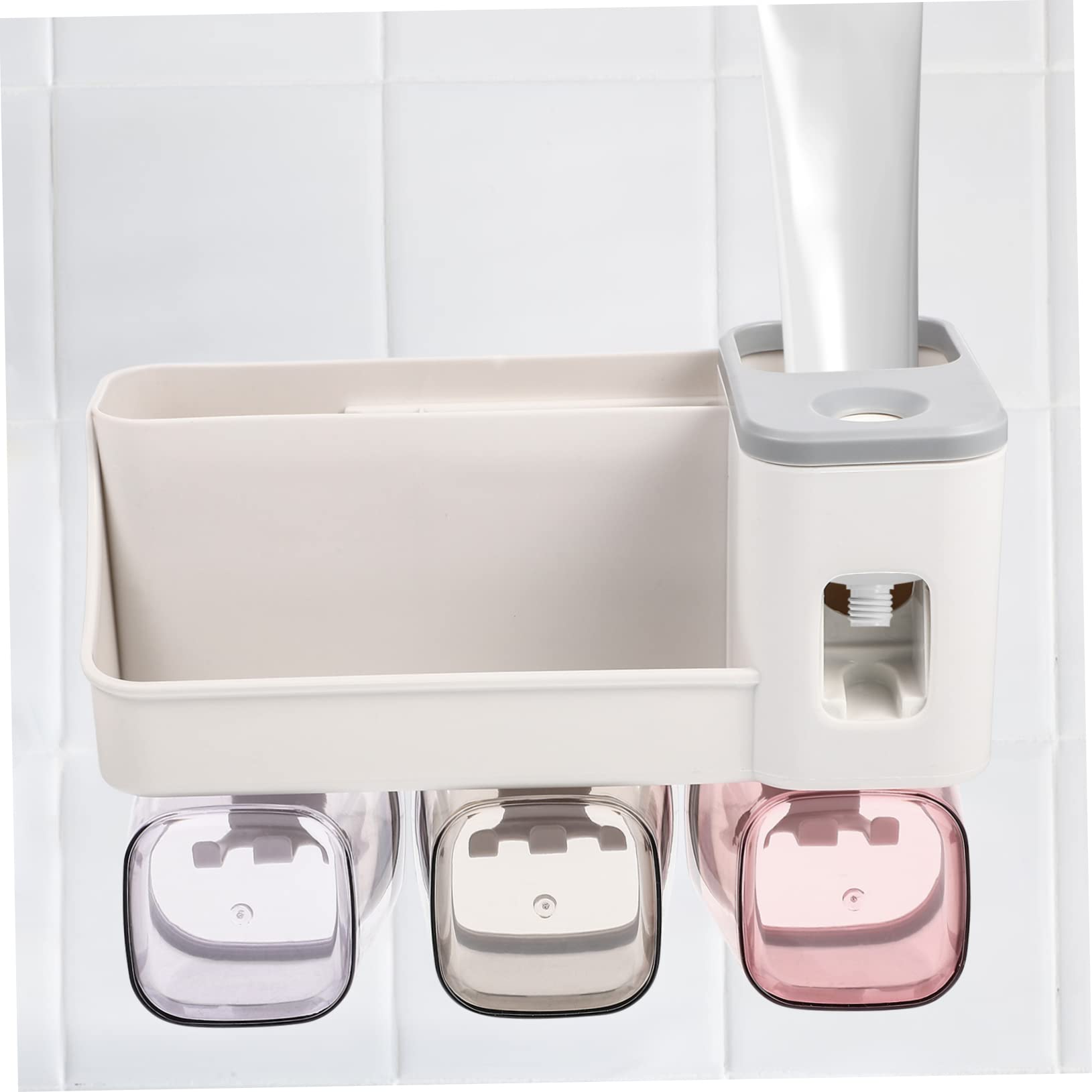 WOONEKY Porta Spazzolini da Parete in Plastica, senza Foratura, Bicchiere, per Bagno e Toilette, per Spazzolini Adulti ed Elettrici