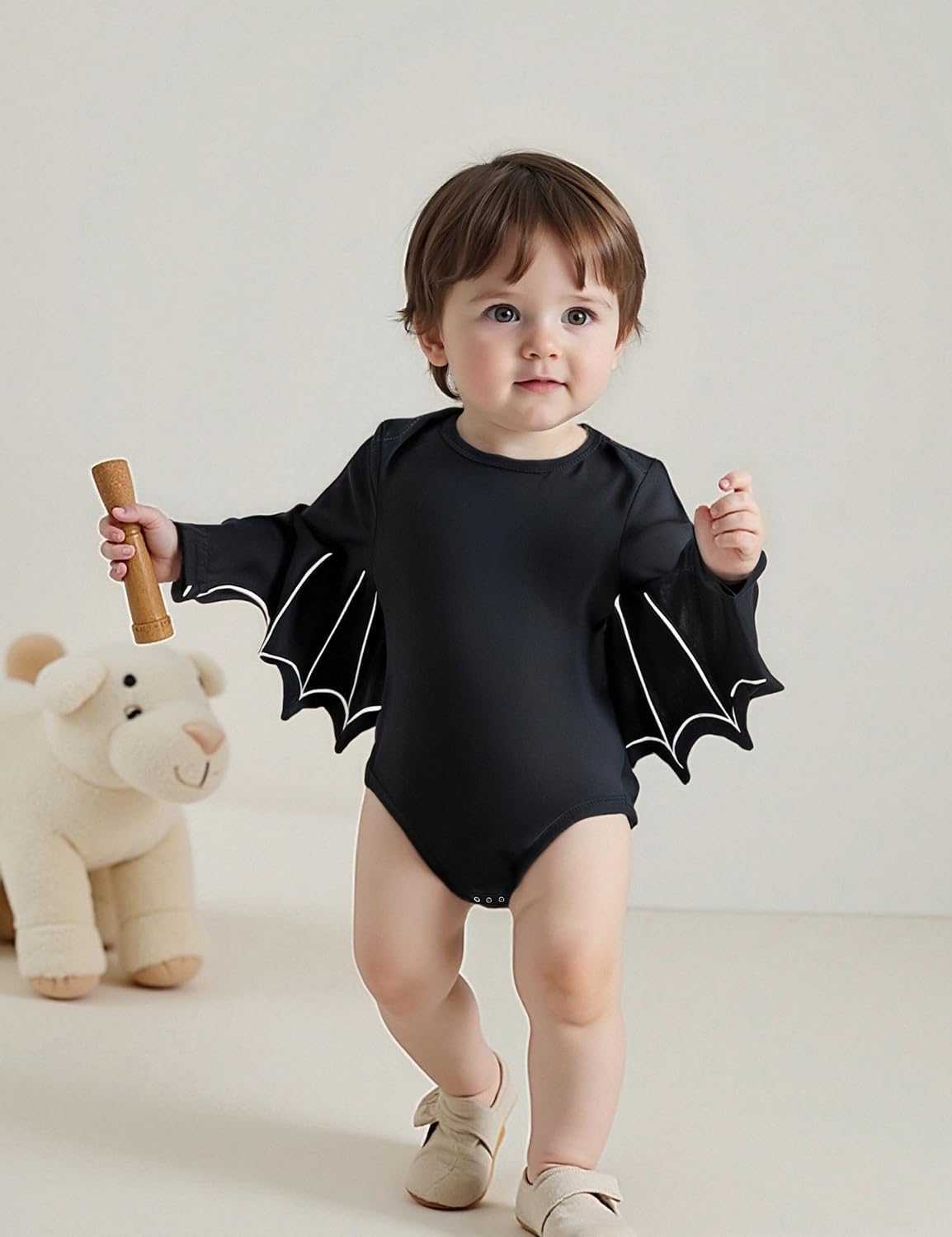 FANCYINN Infant Baby Black Bat Orange Cloak Romper with Big Ear Hat Halloween Bat Outfits 2pcs 3-6 Months 70