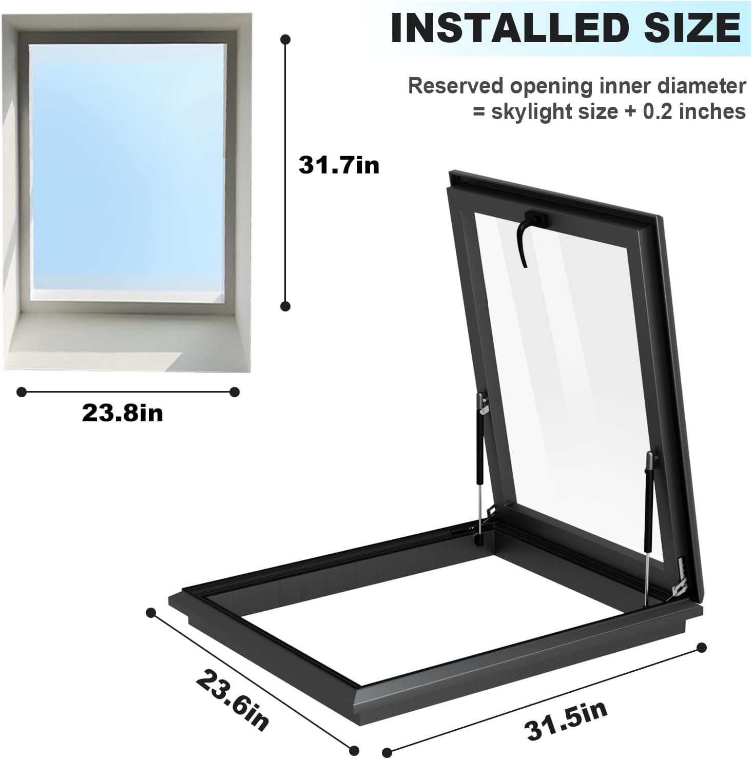 Skylight Window for House Roof, Tempered Glass Roof Hatch, Sloped Flat Roof Window for Attic and Sun Room (23.6 x 31.5 in)