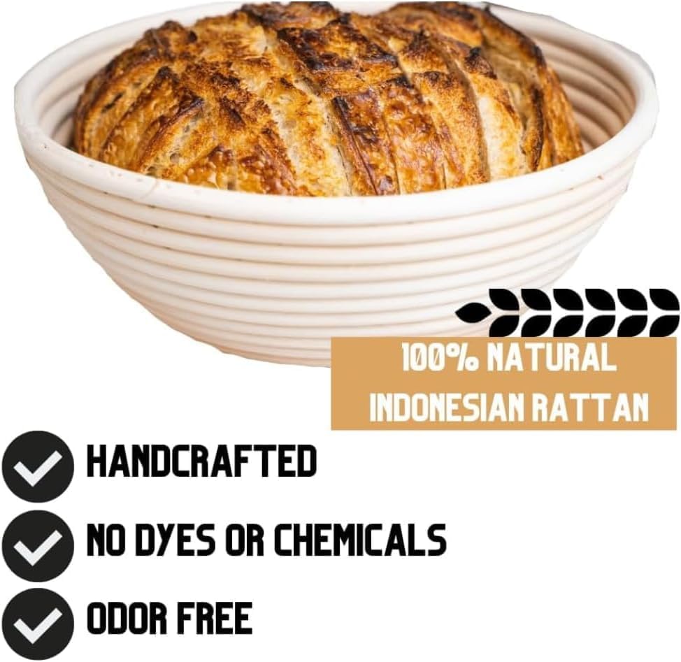 Miniatura 5 de Cesta de prueba Banneton de pan de 7.8 pulgadas con forro de tela, cesta de masa madre de caña para hacer pan, fermentación en casa o panaderos