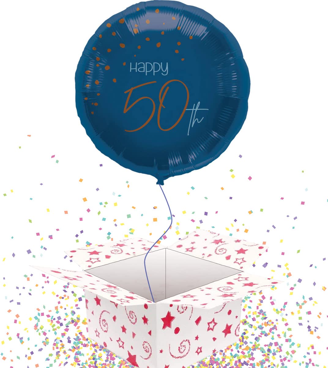 Jesters Party 50th Birthday Helium Inflated Foil Balloons with Box - 45cm Elegant Blue Happy Birthday Balloon for Party Decorations - Party Supplies for Birthday Decorations, Anniversary