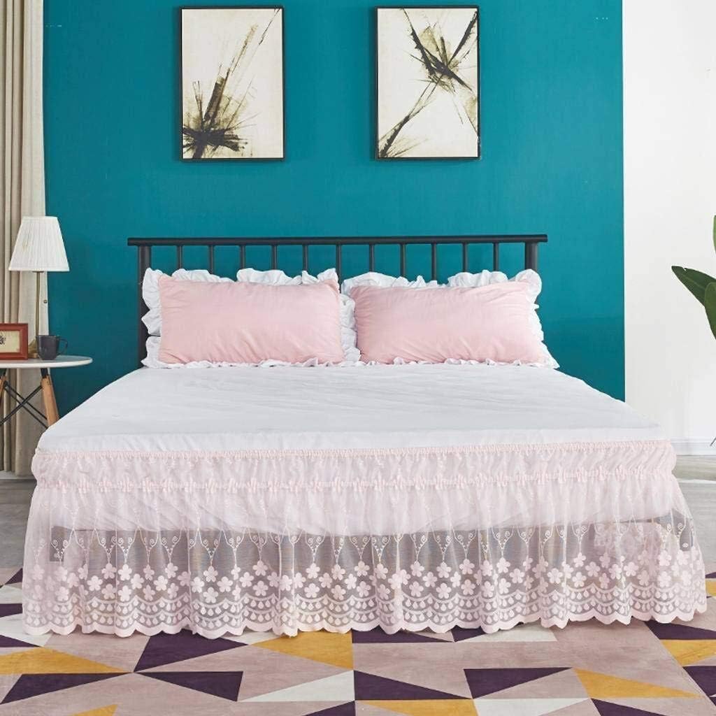 Lace Trimmed Elastic Bed Wrap,princess Twin/Full/Queen/King/Wrap Around Elastic Bed Skirt - Poly Cotton - Easy On/Easy Off Dust Ruffled Bed Skirts Soft & Wrinkle Free Bed Skirt.