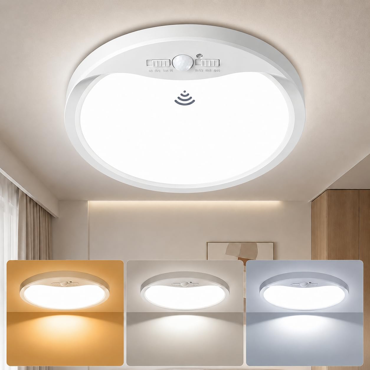 zemty LED Deckenlampe mit Bewegungsmelder Innen, 3 Modi/3 Zeiten/3 Farbtemperatur, Lampe mit Bewegungssensor für Flur Bad Treppe