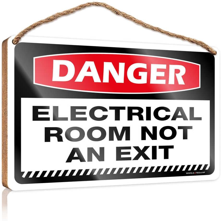 Wood Plaque of Office Coffee Station Danger Electrical Room Not an Exit