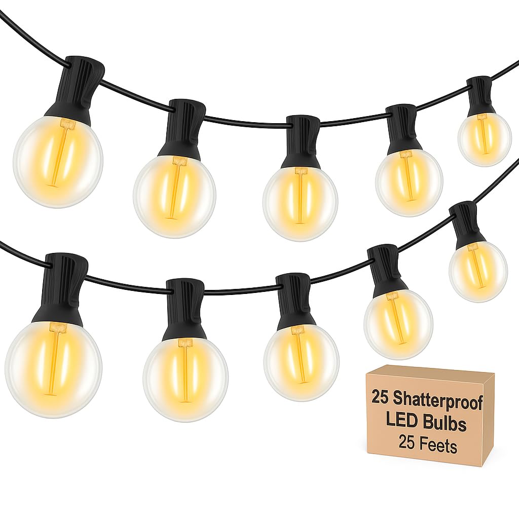 Gesto Outdoor Serial String Led Light-25 Ft G40 Globe Lights With Edison Break Proof Bulbs|Waterproof Patio Light For Backyard Terrace Garden Balcony Party Cafe Bar Home Decor Diwali Decoration,White