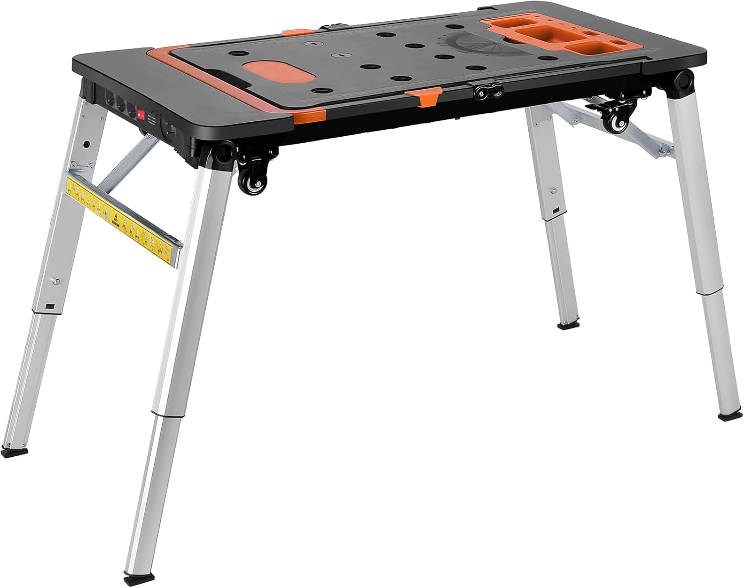 LIFERUN 7en1 Banco de Trabajo Plegable con Enchufe Integrado,Mesa de Trabajo Altura Ajustable,Carro Transporte,Plataforma de Trabajo Portátil,4 pcs Ruedas,Banco de Carpintero,Mesa Tensora,para DIY | Mesa de Trabajo Altura Ajustable, con Enchufe Integrado,
