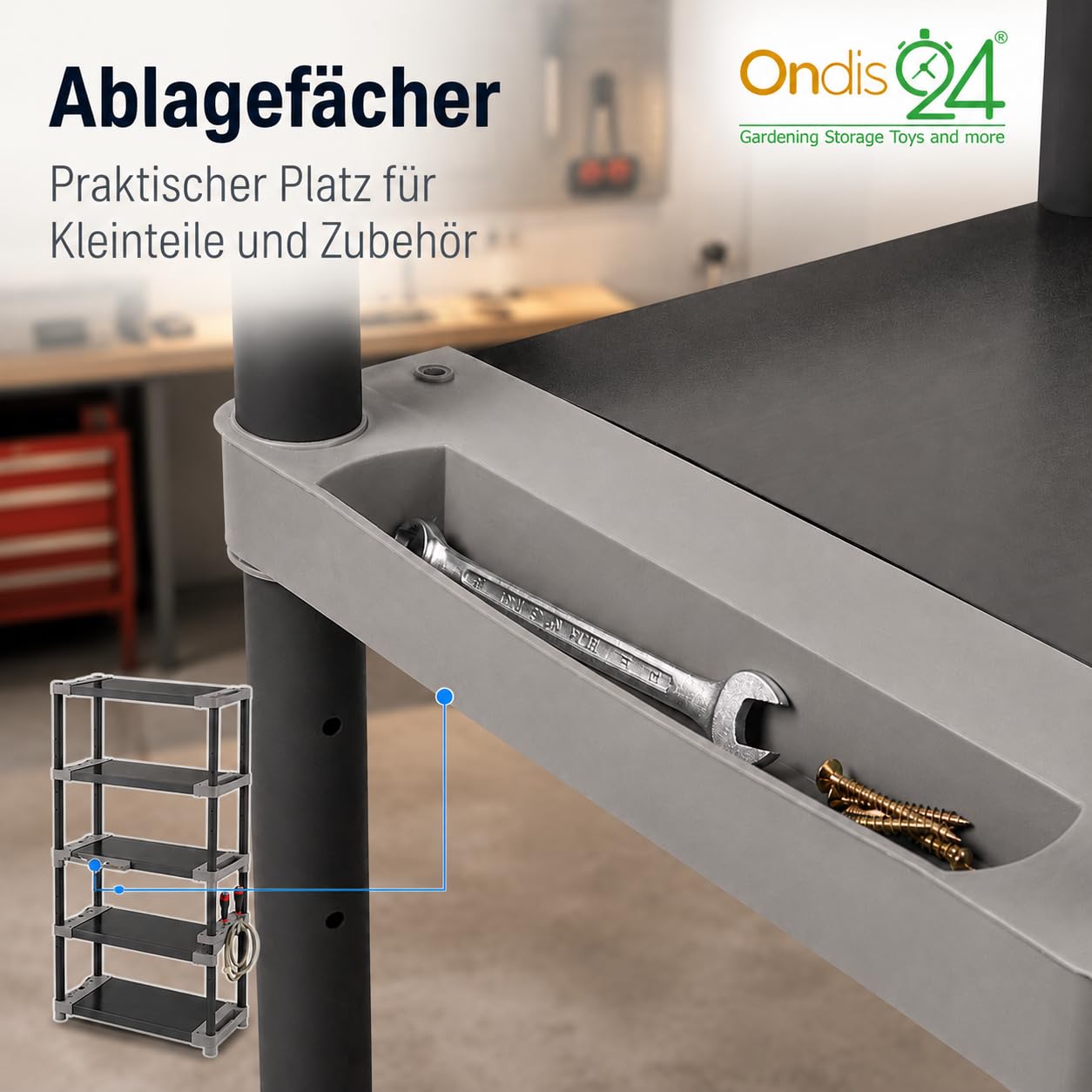 Ondis24 Schwerlastregal Kunststoffregal Qualipro(90) | Lagerregal, Kellerregal 600Kg Belastbar, 120Kg je Boden