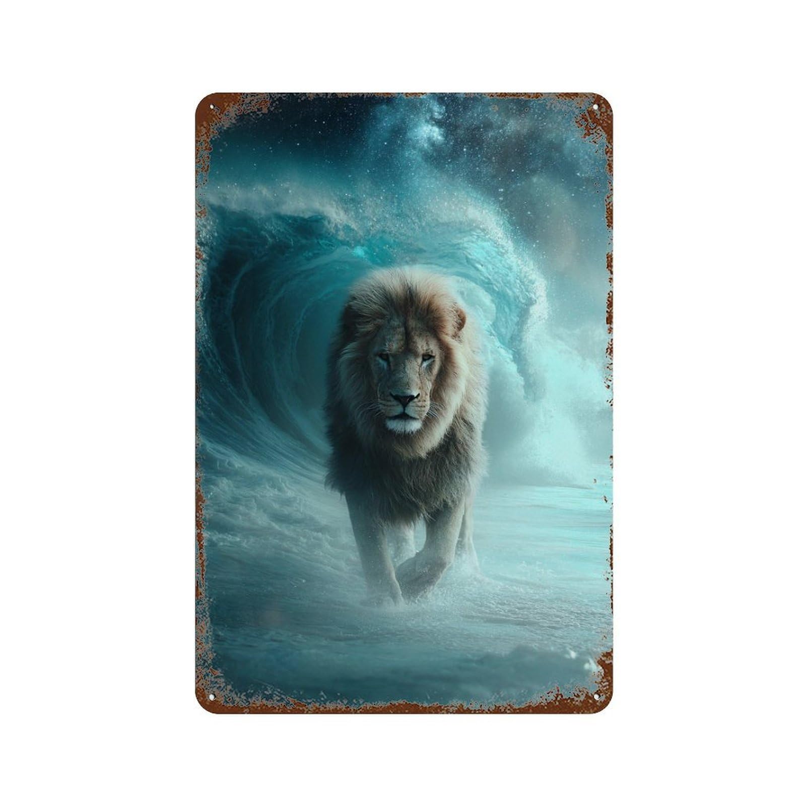 Oceanic Majesty Lion 11.8"x7.9" Decorative Tin Sign, Retro Wall Decor for Bistro, Counter And Cafe Decor