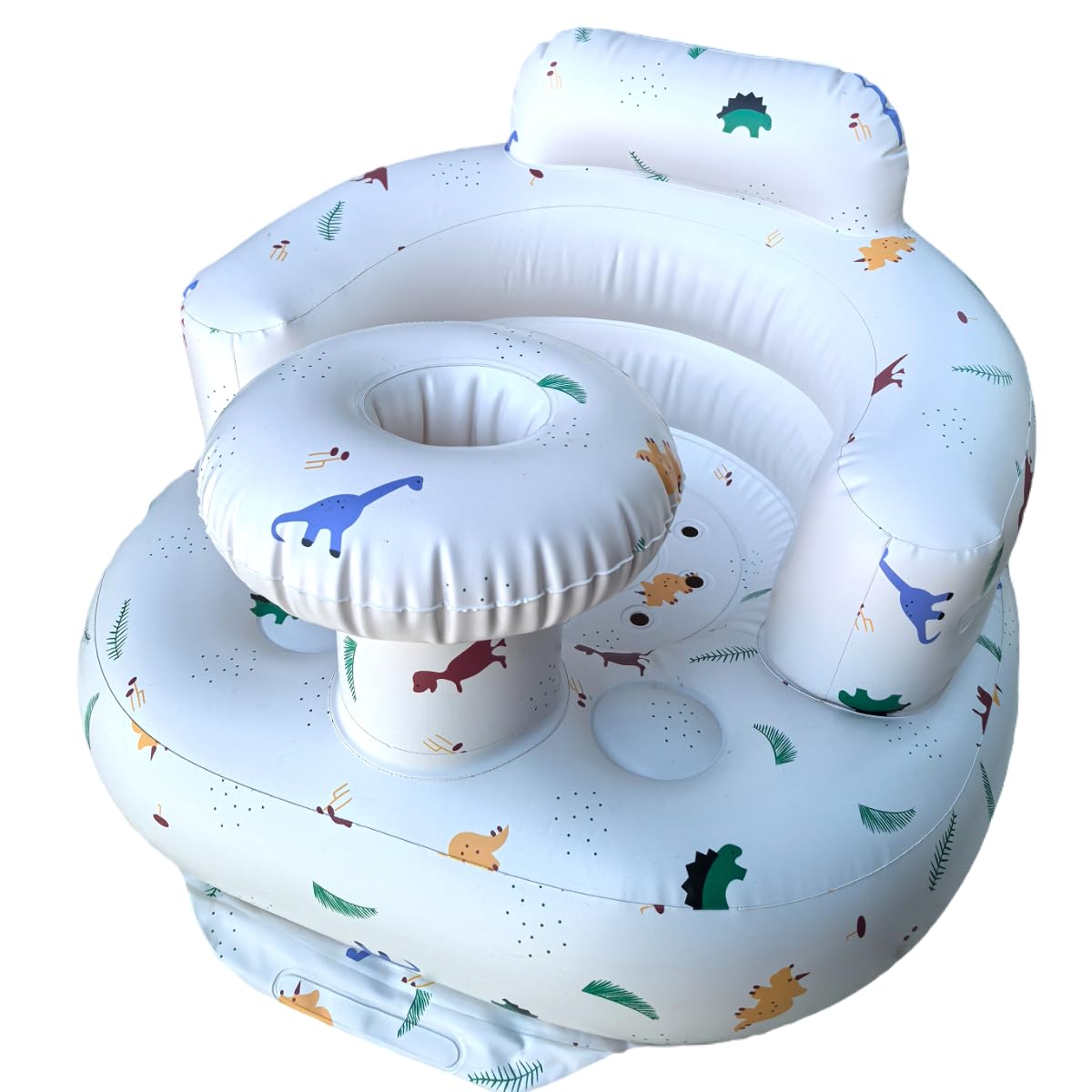 Seggiolino gonfiabile per bambini da 4 a 24 mesi con pompa ad aria integrata, supporto per la schiena per bambini, sedia per sedersi, sedia per baby shower, sedile (Dinosauro)