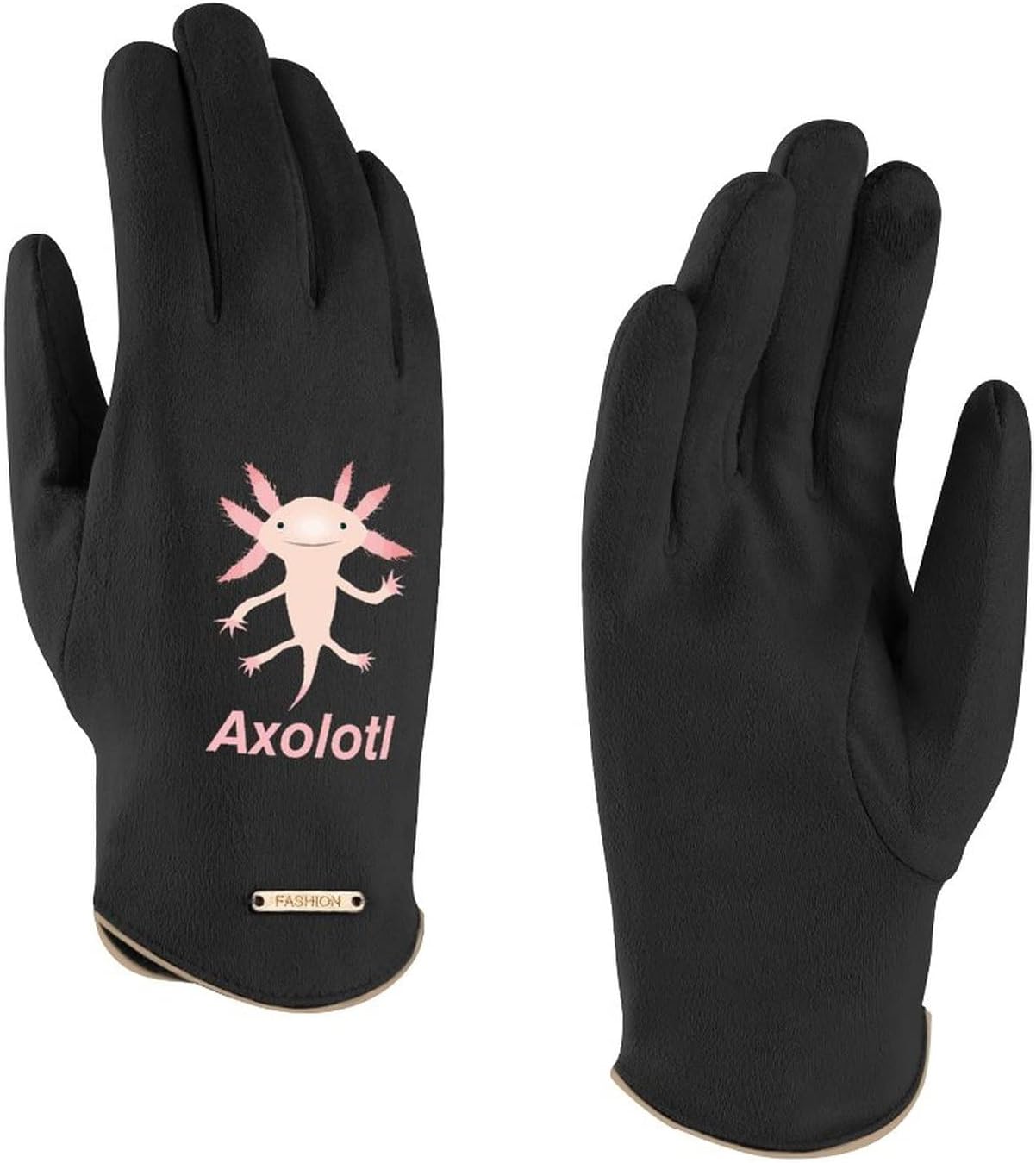 Cute Axolotl Women's Winter Gloves Warm Lining Cool Proof Suede Leather for Driving