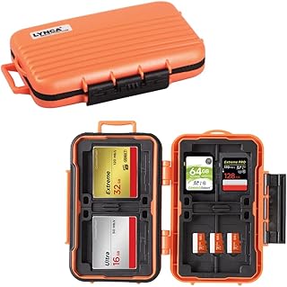 LYNCA 24 Slots Memory Card Case Water-Resistant & Anti-Shock Memory Card Holder for 8 SD SDXC SDHC Cards 4 CF Cards 12 Micro SD SDXC SDHC TF Cards (Orange)