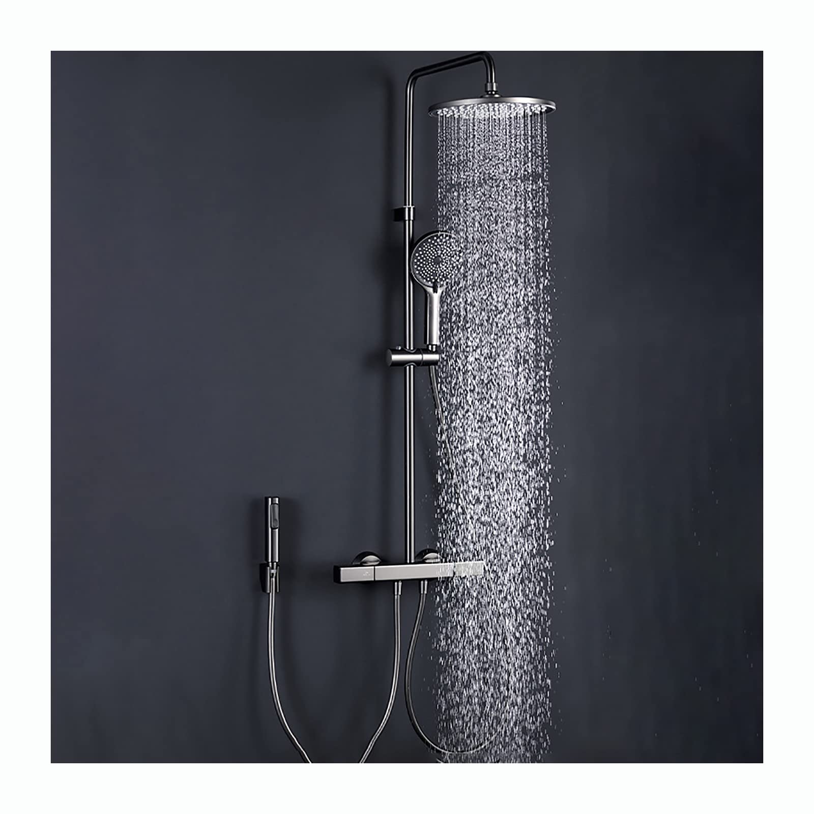 CWCQGH Rain Shower with 10 Inch Shower Head, Shower Faucet Set Wall Mounted Shower Combo Set Brass Rain Mixer Shower with Tub Spout, 3 Modes Handheld Shower, Bidet Sprayer,Gray