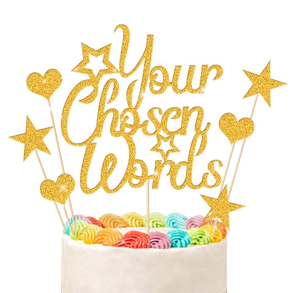 Personalised Cake Topper | Customized Birthday Cake Decorations. Double Sided Glitter Card Text Customized | Birthday or Wedding Party Multicolour Glitter Cake Decoration(Gold)