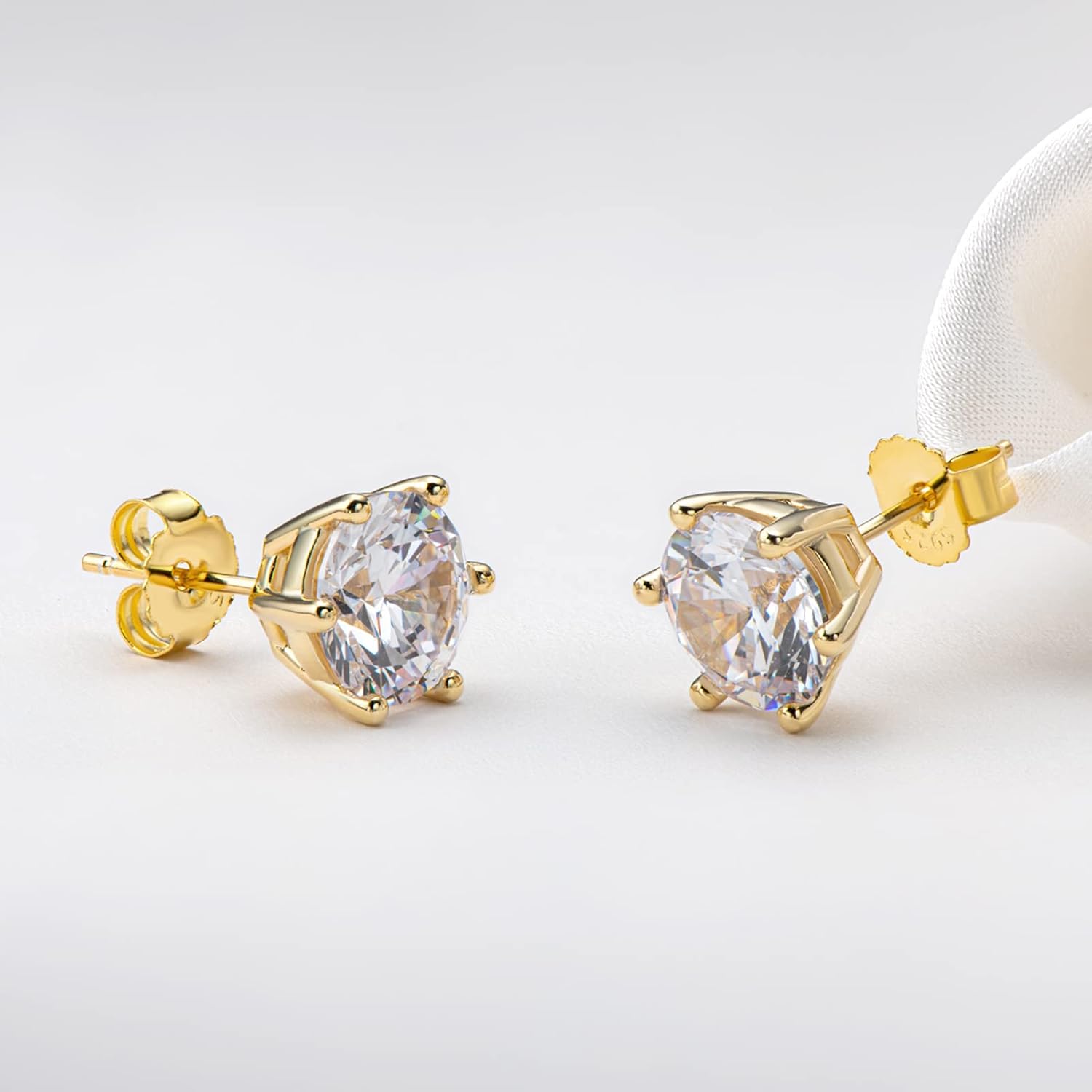 Moissanite Stud Earrings, 1ct-6ct D Color Brilliant Round Cut 925 Sterling Silver Classic 6 Pong Moissanite Earrings for Women or Men - Image 3