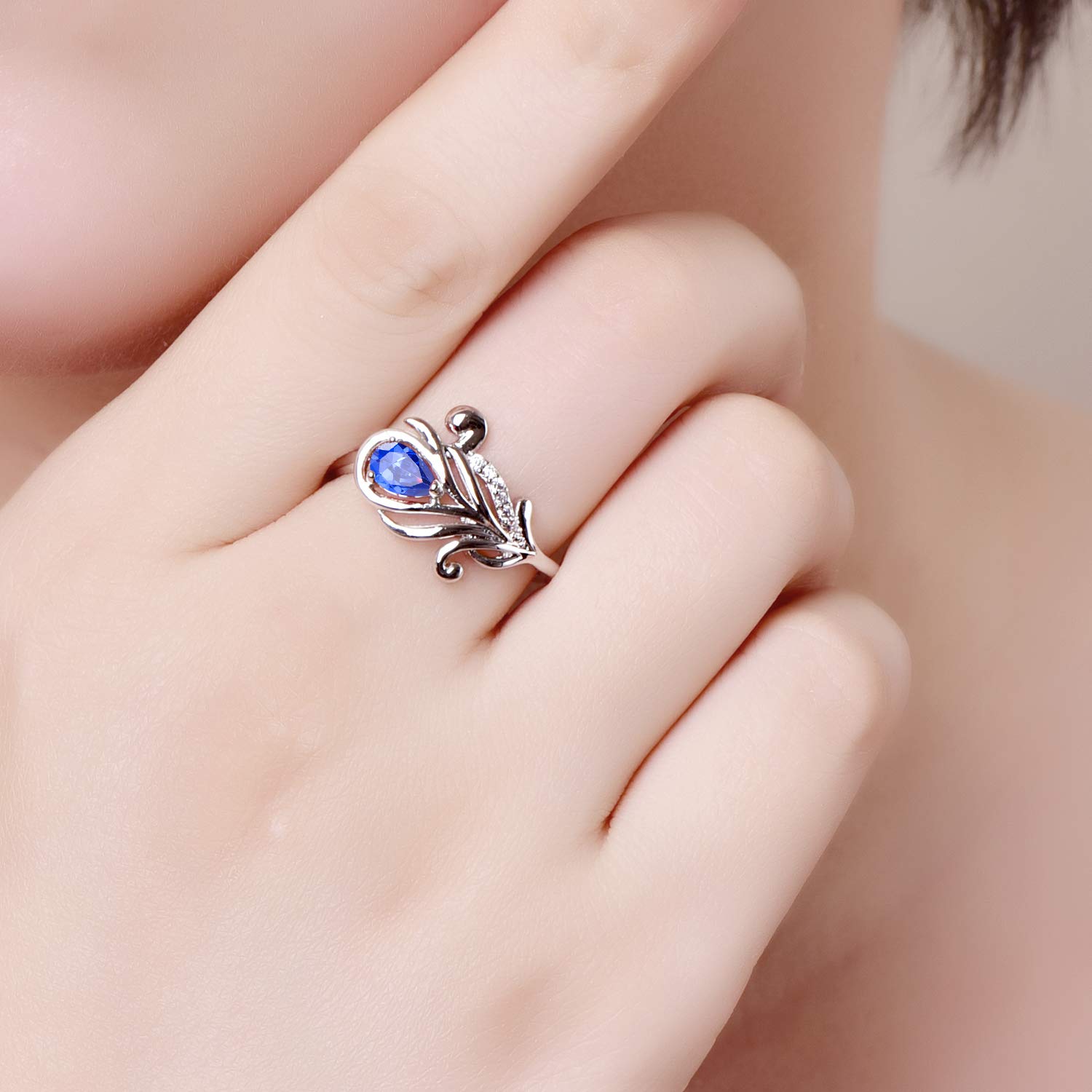 Emsione 925 Sterling Silver Plated Created Tanzanite Pear Cut CZ Flower Thin Eternity Anniversary Wedding Engagement Band Ring Size 6