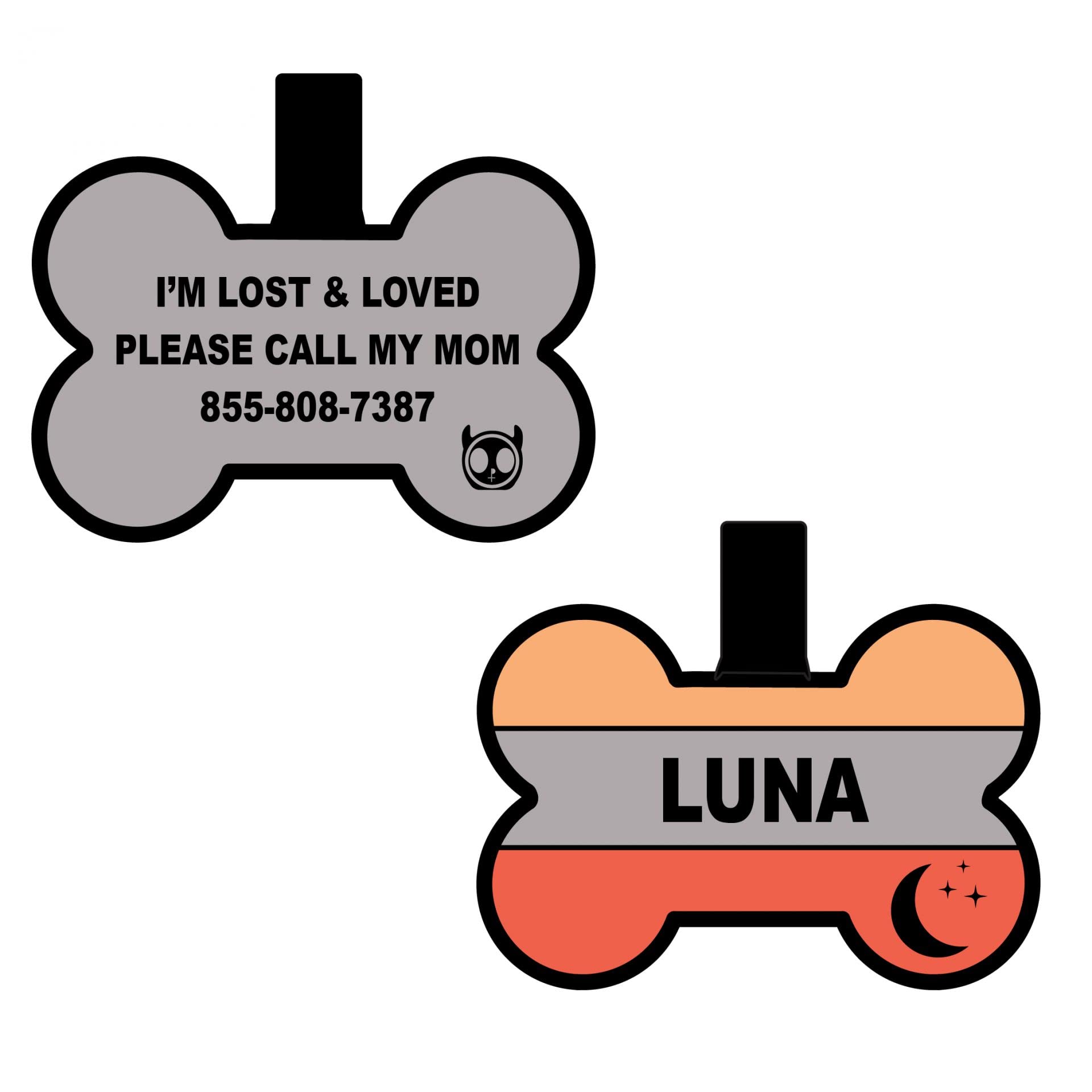 Silent Dog Tag Personalized with 5 Lines of Custom Deep Engraved Durable Soundless Silicone Pet ID Name Tag Bone Design OrangeRed