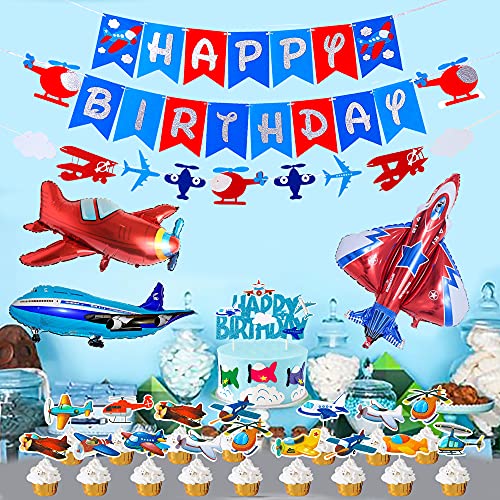 C L Cooper Life BP SET-65 Airplane Party Decorations, Airplane Birthday Party Supplies,Happy Birthday Banner Airplane Aircraft Garland Foil Latex Balloons Cake Cupcake Toppers thumb #7